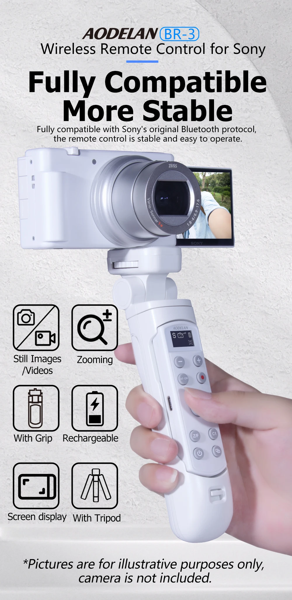 For Sony Camera Wireless Remote Control Rechargeable Shutter Release with OLED S