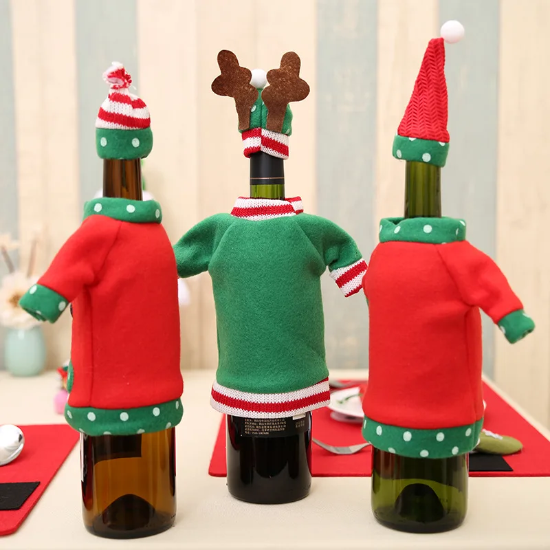 Christmas Wine Bottle Cover With Hat Set For Party Decor