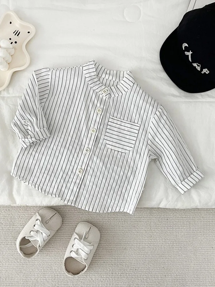 Autumn Newborn Baby Boys Cotton Striped Western Style Shirt Children's Casual Loose Comfortable Baby Clothes kids shirts