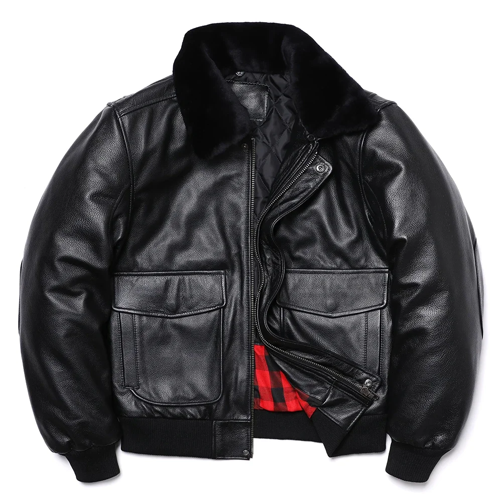 G1 Style Wool Collar Air Force Flight Jacket Natural Cowhide Genuine ...