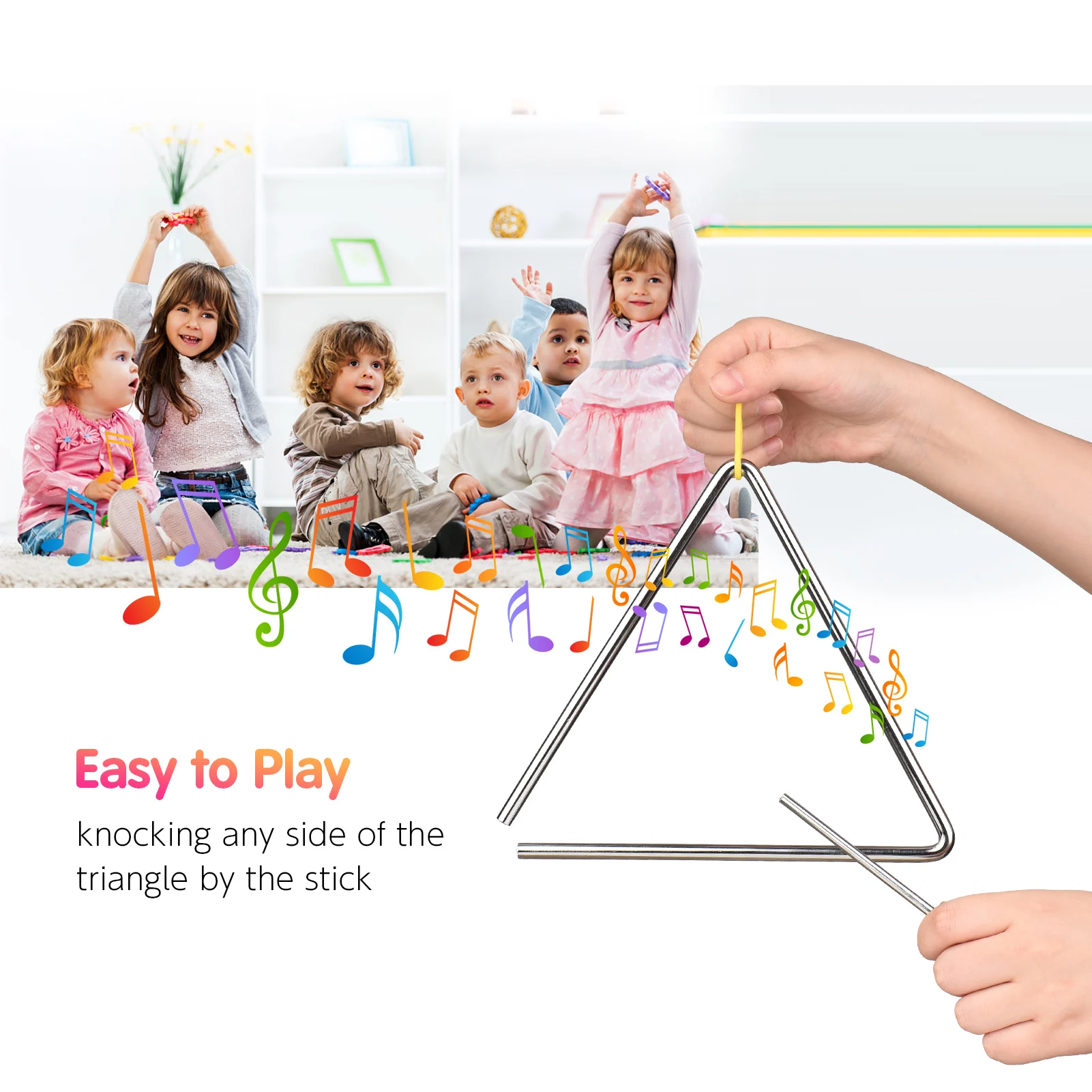 

10 inch Triangle Bell Triangolo Metal Mallet Idiophone Steel Percussion Children Toddle Kid Rhythm Learning Early Education