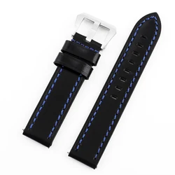 Hand - Stitched Quick Release 20mm Watch Strap - Premium Handmade Wristband Accessory - 20mm (Black - blue line)