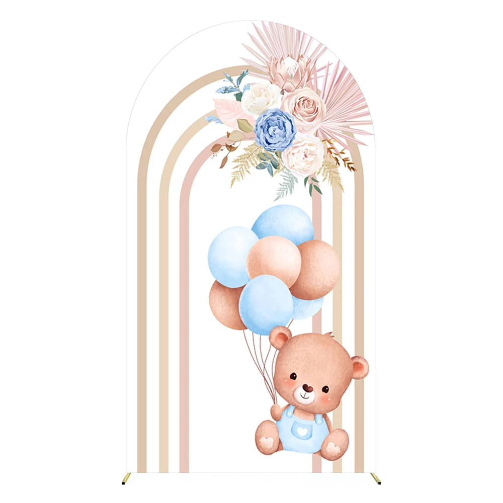 헬로 베이비 아치형 배경 커버 핑크 블루 여아 남아 베이비 샤워 생일 파티 장식 양면 아치 사진 배경