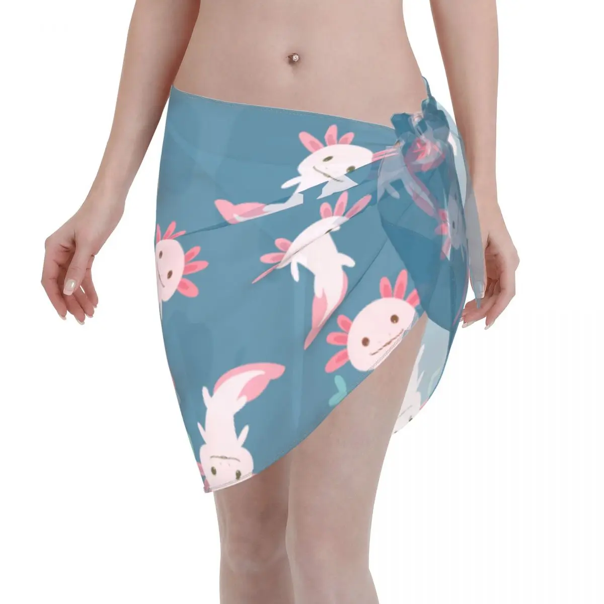 

Sexy Women Axolot Sheer Kaftan Sarong Beach Wear cute animal Bikini Cover-Up Sarong Short Skirt