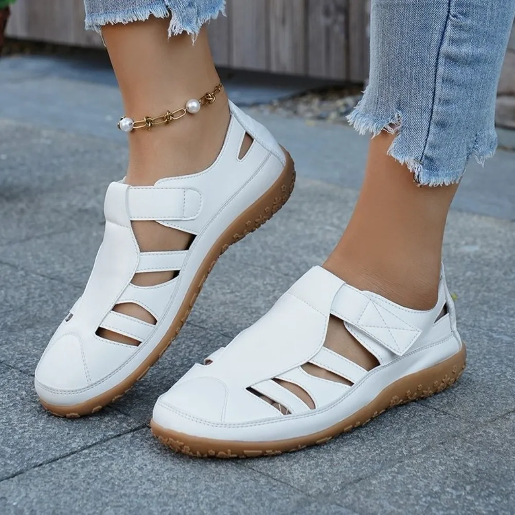 Summer Women Sandals Solid Color Light Open-Toe Breathable Flats Shoes Women Outdoor Non-Slip Walking Sandals Zapatos De Mujer