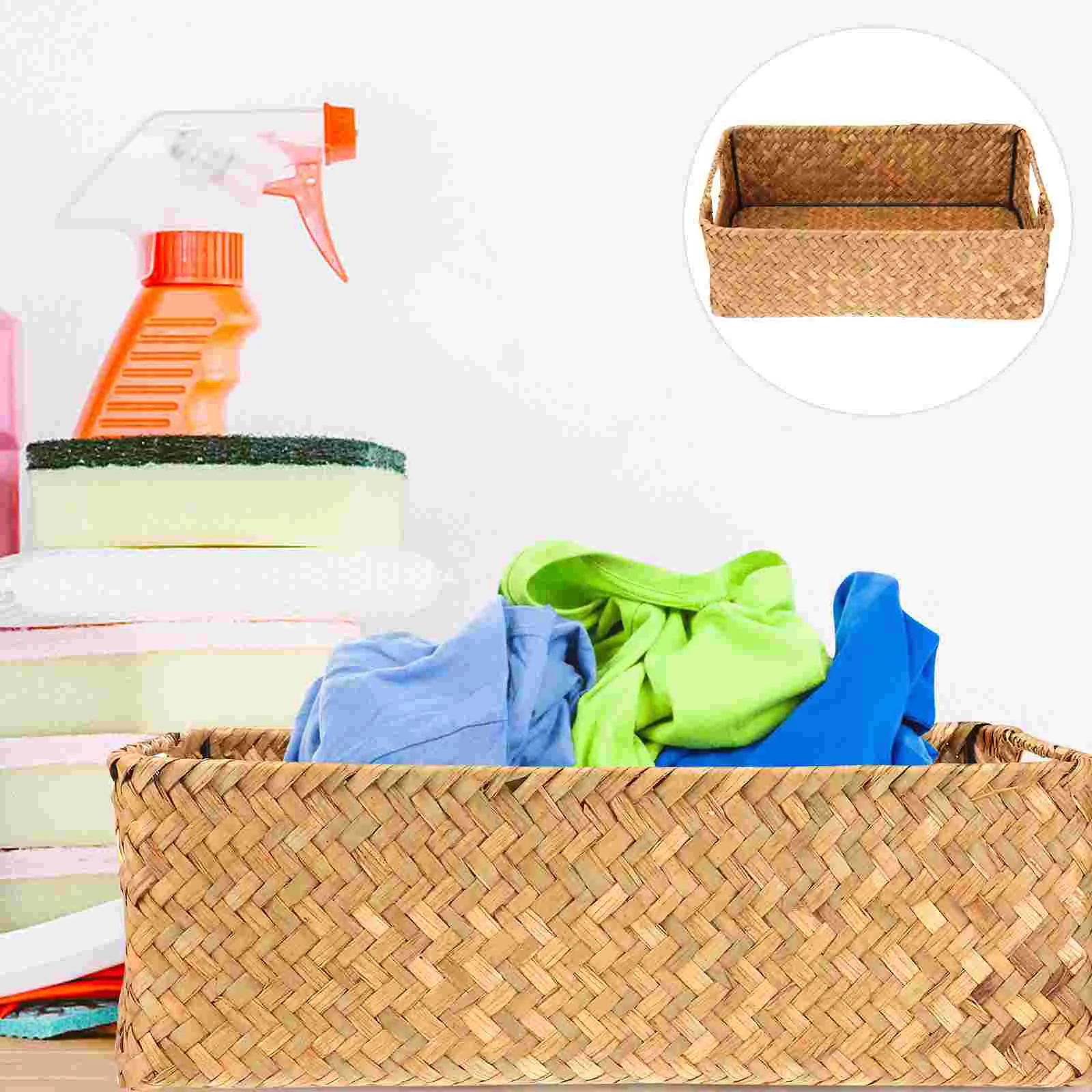 

Cabilock Books Towels Rattan Storage Basket Woven Shelf Baskets Handwoven Wicker Basket Organizer Boxes Makeup Clothes Home