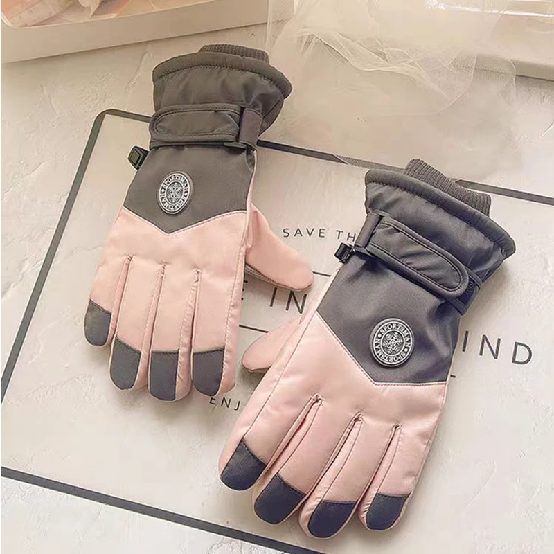 Winter Unisex Snowboard Ski Gloves PU Leather Non-slip Touch Screen Waterproof Motorcycle Cycling Fleece Warm Snow Gloves 5