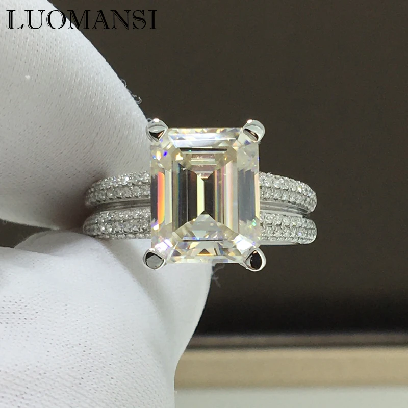 Luomansi-리얼 18K 골드 AU750 4 캐럿 D VVS 모이사나이트 빈티지 반지, 인증서 포함 여성 주얼리 결혼 기념일 선물
