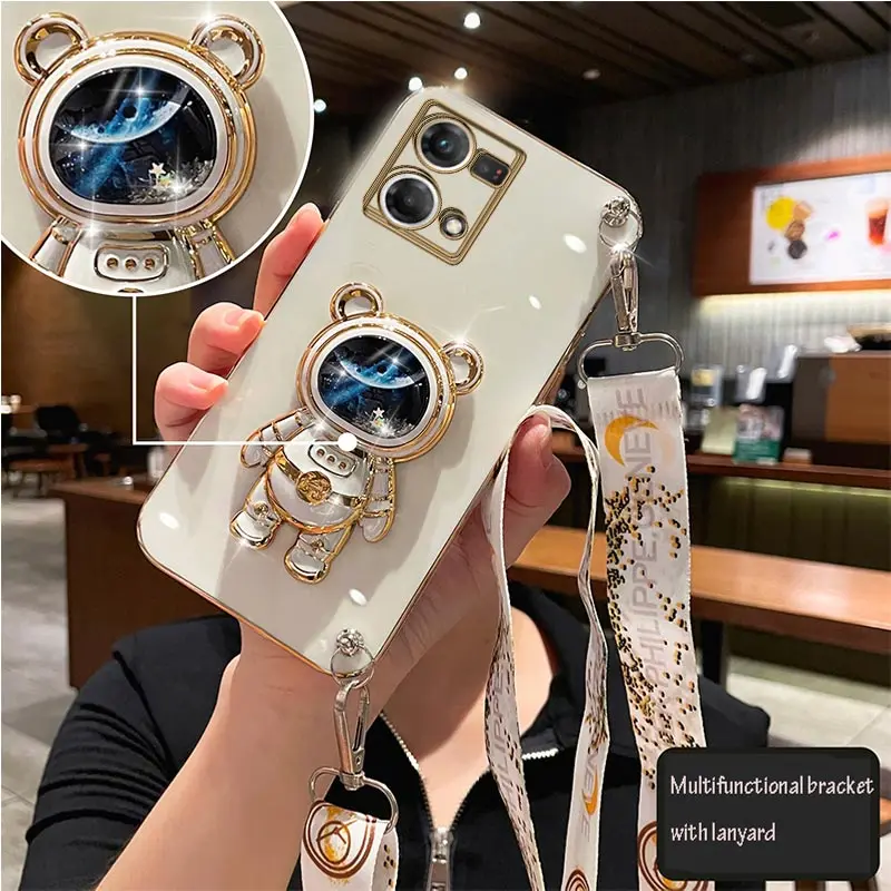 Crossbody Lanyard Quicksand Space Bear Plating Phone Case Cover