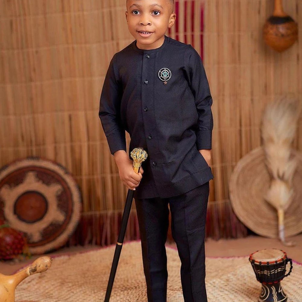 Dashiki African Kids 2 piece Set Buttoned Round Neck Long