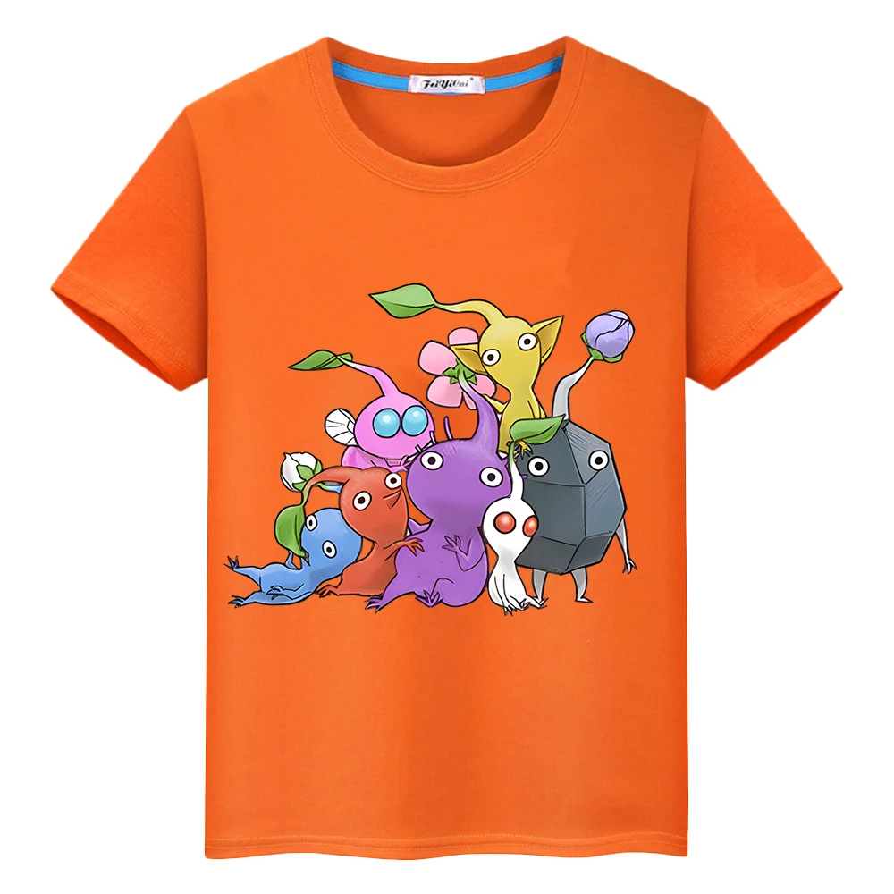 Pikmin Print 100%Cotton T-shirt Short boy girl clothes Cute Tops pride tshirt Summer cartoons Tshirt anime Tees y2k kid Day gift 3