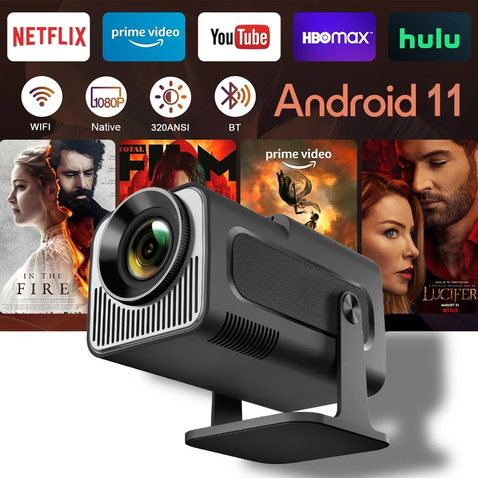 4K 안드로이드 11 프로젝터 네이티브 1080P 390ANSI HY320 듀얼 Wifi6 BT5.0 1920*1080P 시네마 휴대용 프로젝터 업그레이드