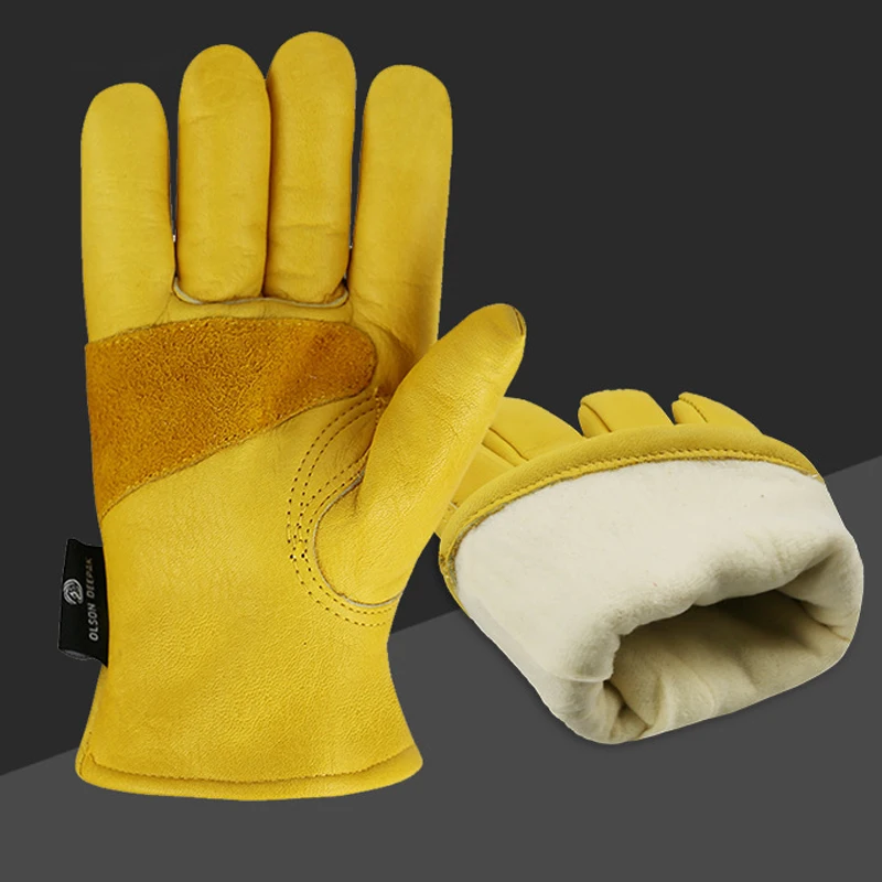 2 пары, зимние теплые и морозостойкие рабочие перчатки, мотоциклетные перчатки из воловьей кожи с хлопковой подкладкой, перчатки для защиты труда для мужчин и женщин