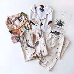 Spring / Summer New 100% viscose long-sleeved trousers ladies pajamas suit 3XL plus size long Sleepwear women's home Nightwear