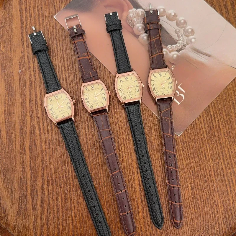 Fashion Business Watch for Women Small Ladies Wristwatches Brown Retro Vintage Leather Bracelet Watch Black Quartz Wristwatches