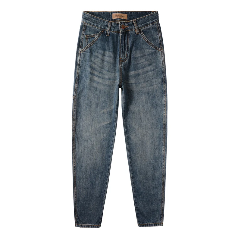 Fashion Streetwear Men Jeans Retro Blue Loose Fit Multi Pockets Casual Denim Cargo Pants Men Overalls Hip Hop Wide Leg Jeans Men