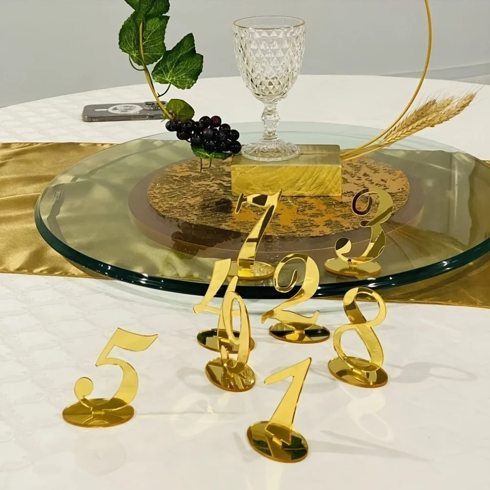 Wedding Table Numbers Gold Tabletop Number Polished Metal Mirror Design With Base Suitable For Wedding Reception Tabletop Decoration Party Display