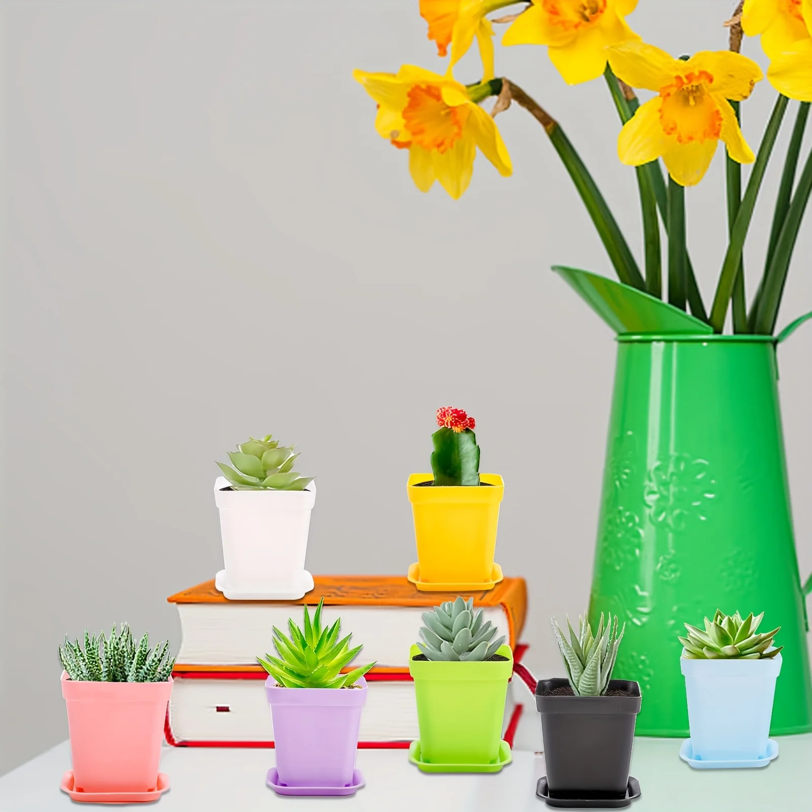 Plastic Square Flower Pot 10pcs 7x7cm with Cover Garden Balcony Home decoration Office Desktop