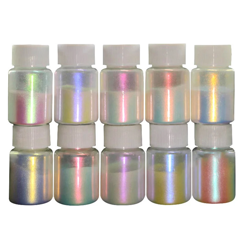 6 Color Pearlescent Aurora Chrome Nail Powder Iridescent Shell Powders Holographic Mirror Effect Nail Pigment Dust 10g/Bottle