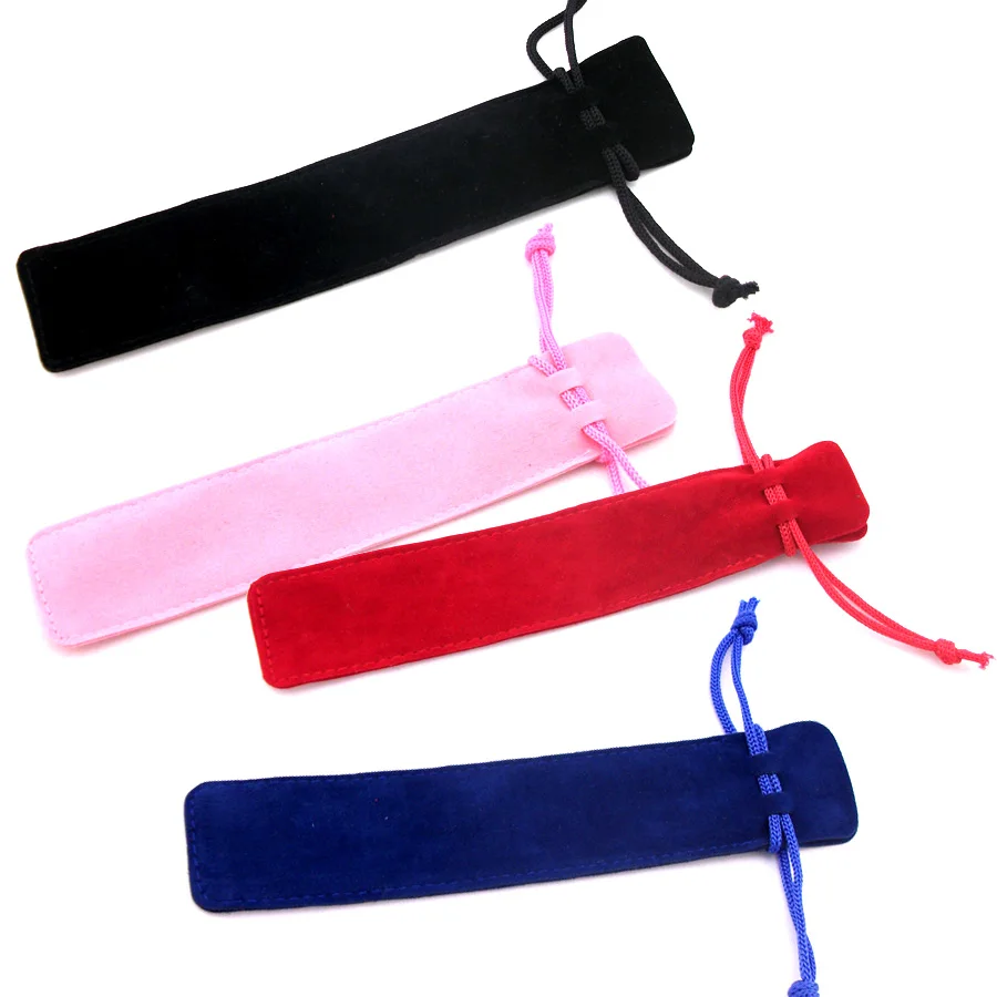 

500Pcs/Lot 5 Colors Velvet Single Pencil Bag Pen Pouch Holder Case With Rope For Rollerball Fountain Ballpoint Ball