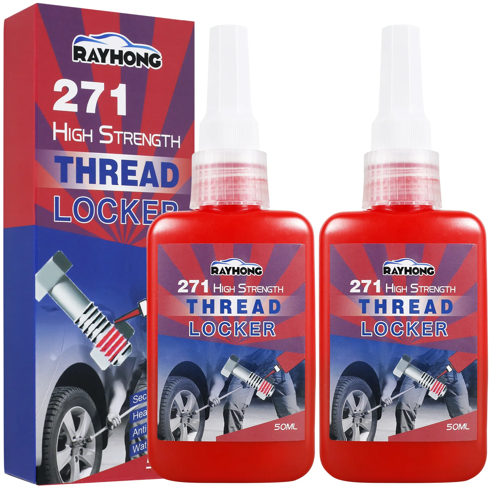 

2Pcs Thread Locker 50ml High Strength 271 Nuts Bolts Seal Fasteners and Metal Threadlocker Leak-Proof Lock Tight Thread Locker