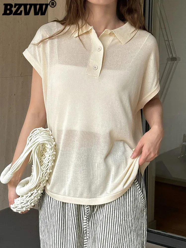 

BZVW минималистская футболка с отворотом и коротким рукавом для женщин однотонные офисные женские солнцезащитные женские топы 2024 летние новые 26D9549