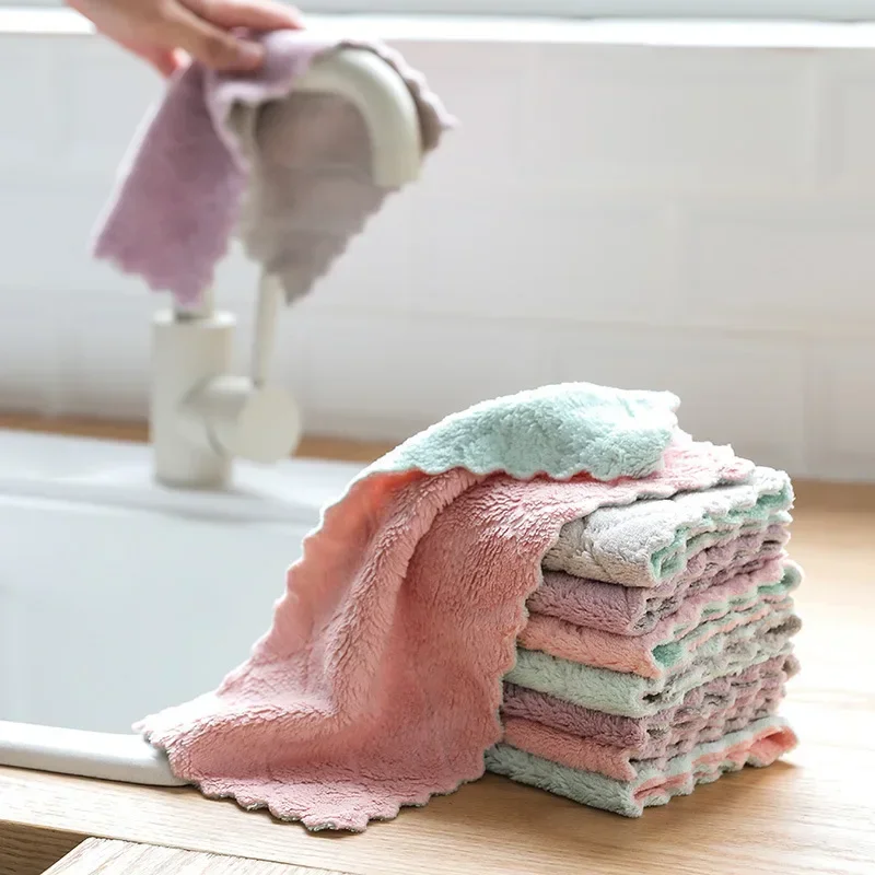 

10PCS Kitchen Dish Cloths Dish Towels Super Absorbent Coral Fleece Cloth Premium Dishcloths Fast Drying Dish Rags Table Dish