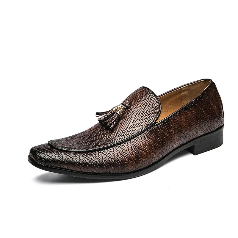 Tassel Plaid Men Loafers Weaving Comfortable Soft Leisure Leather Shoes Size 38-45