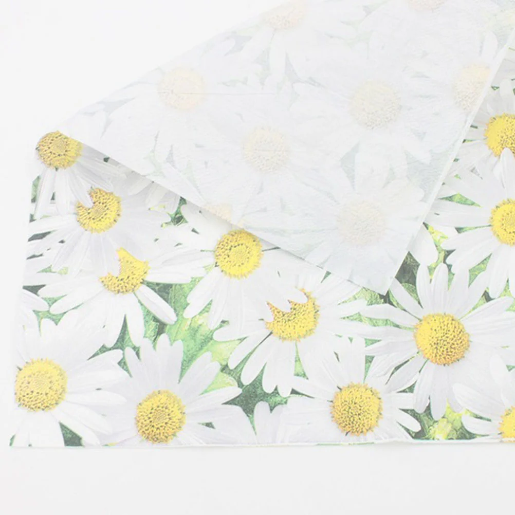 Daisy Printed Napkins Disposable Tissue Paper Serviettes Banquet Party Supplies Virgin Wood Pulp Material 20pcs
