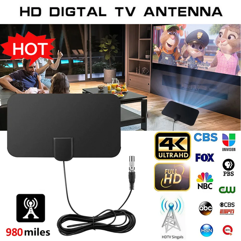 kebidumei Newest 8K 4K Digital TV Antenna 500 Miles Booster DVB-T Aerial HD  Flat Indoor Active 25DBi High Gain VHF UHF TV Box