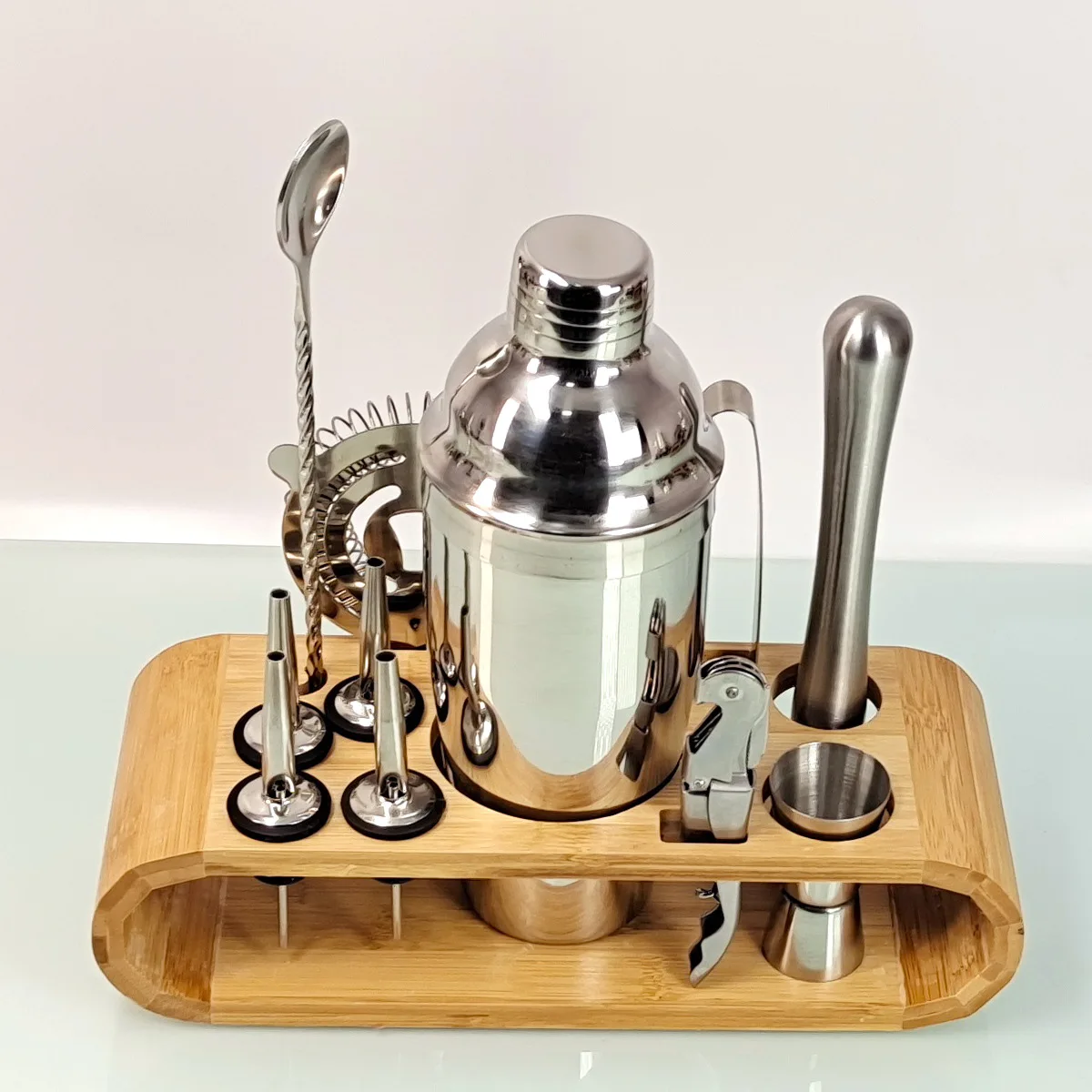 Stainless Steel Cocktail Shaker Bar Mixer Set Bartender Kit with Stand 550/750ml 12pcs/Set