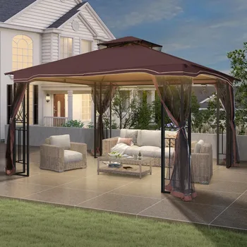 11’x 13’ Outdoor Gazebo, Double Roof Patio Gazebo with Netting, Metal Frame Outdoor Patio Canopy for Deck Backyard Garden 1