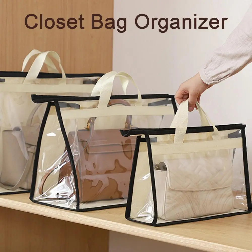 

Handbag Protector Transparent Water-resistant Handbag Storage Organizer Dust Bag with Handle Purse Protector for Convenience