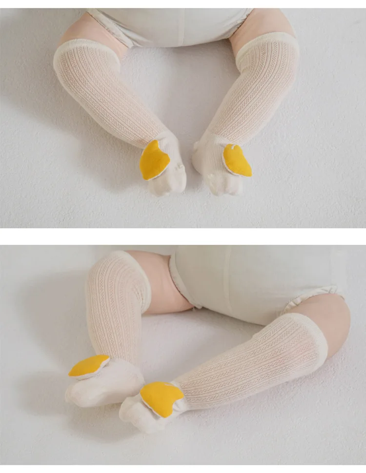 Spring Summer Thin Mesh Cotton Mosquito Silk Socks New Cartoon Fruit Doll Thigh Knee High Long White Stockings for Baby Newborn