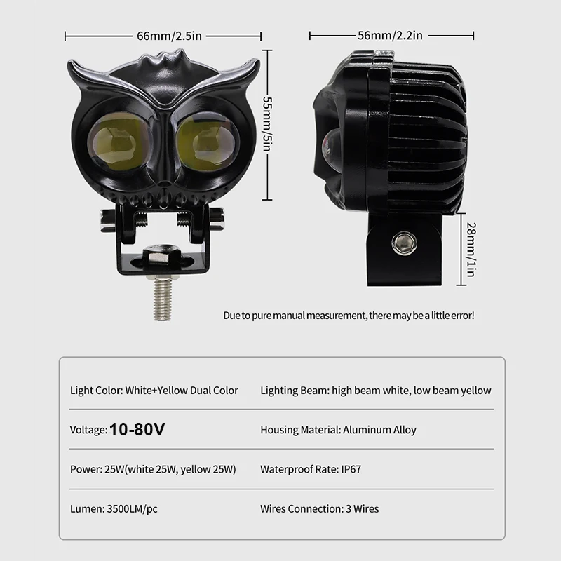 se skære ned tapet Motorcycle Headlight LED Spot Light White Yellow Driving Lamp Dual Color  Owl Headlights 10V-80V for Street Bike Car ATV Scooter