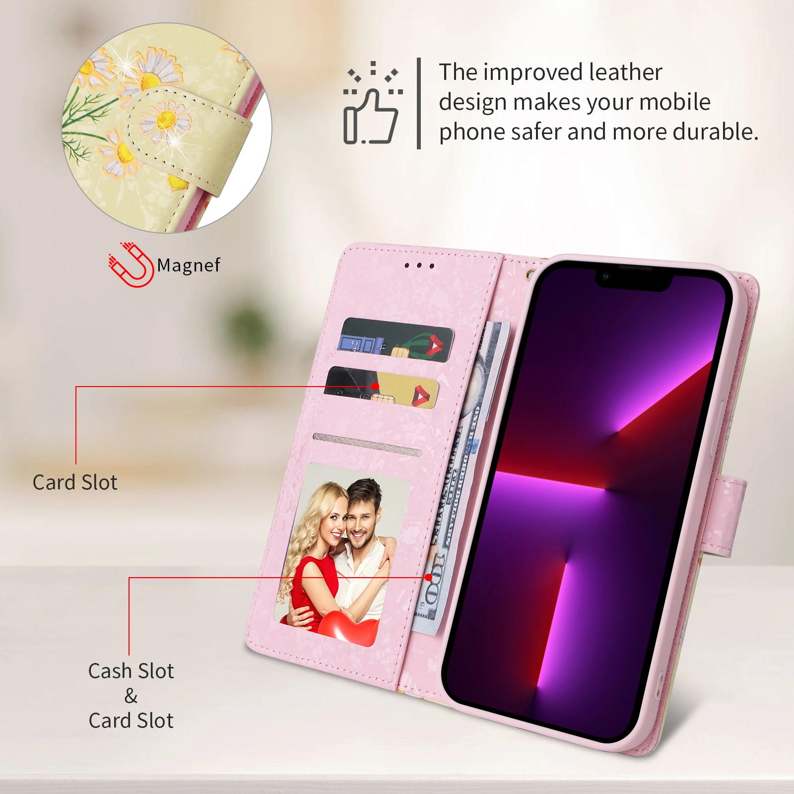 Magnetic Floral Leather Wallet Phone Case