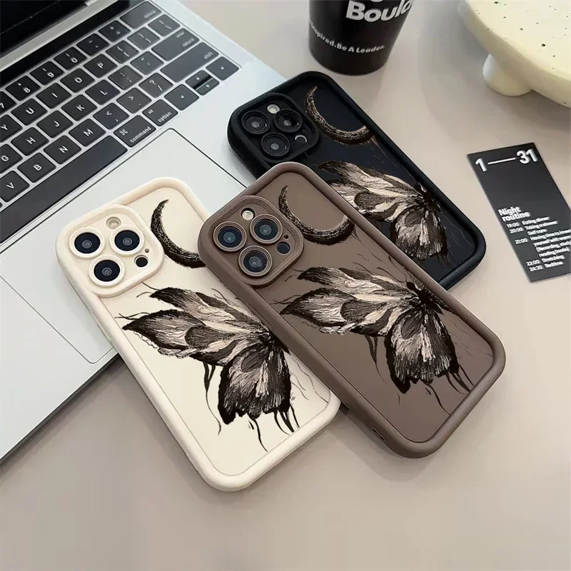 Art Oil Painting Butterfly Soft Case for IPhone 14 13 12 11 Pro 7 8 Plus Se 2020 X XR XS Max Cover for IPhone 15 Pro Max Cases