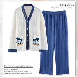 Winter Soft Cotton Loose Pajamas for Woman Kawaii Two Piece Set Outfits Mickey Cartoon Vogue Women Lounge Wear for Young Girls