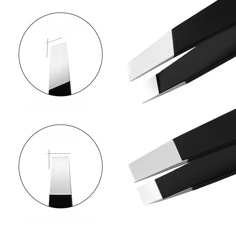 Stainless Steel Black Eyebrow Tweezer with Slant and Flat Point Beauty Tools for Eyelash Tweezer & Ingrown Hair Removal 4