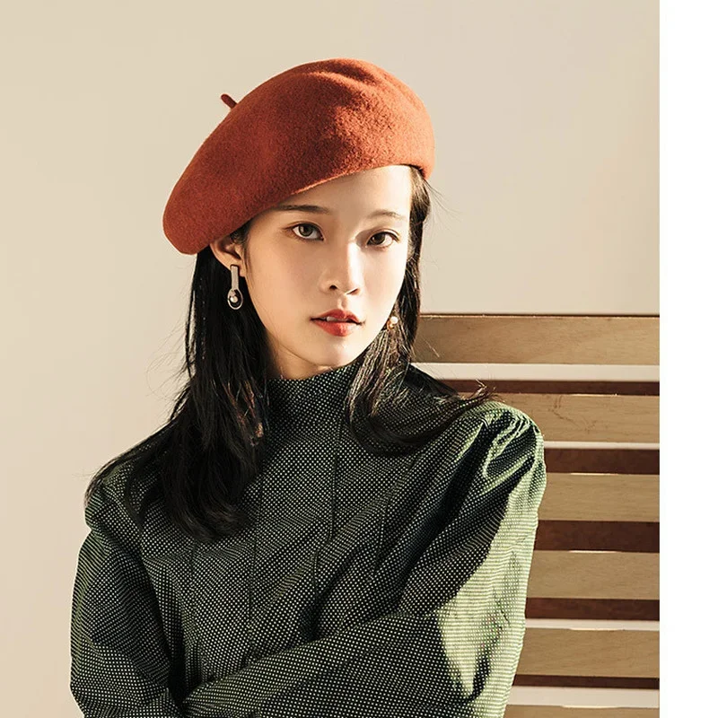 우아한 여성용 심플 울 베레모, 여성용 코튼 모자, 격자 무늬 빈티지 팔각형 캐주얼 보이나, 가을 소녀 모자