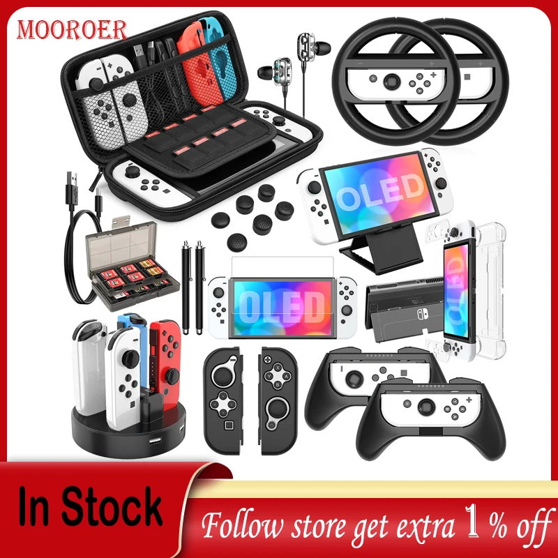Mooroer Per Switch Pacchetto Di Accessori Oled Compatibile Con Switch Oled Model 25 In 1Accessori Kit Regalo Con Custodia