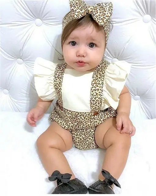 Baby Girls Leopard Print Clothes Set Backless Flying Sleeve Square