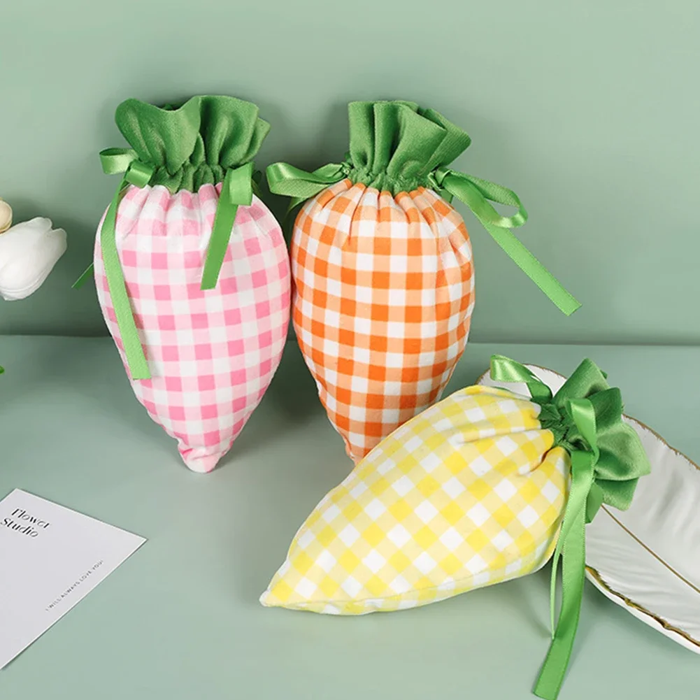 1Pcs Easter Carrot Gift Bags Velvet Carrot Drawstring Bags Easter Candy Cookie Packaging for Kids Easter Decoration 2025