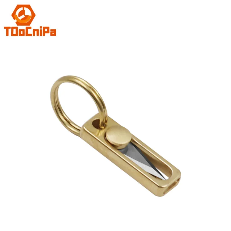 

Portable brass mini knife sharp pocket push-pull knife carry-on keychain pendant unpacking express unboxing knife