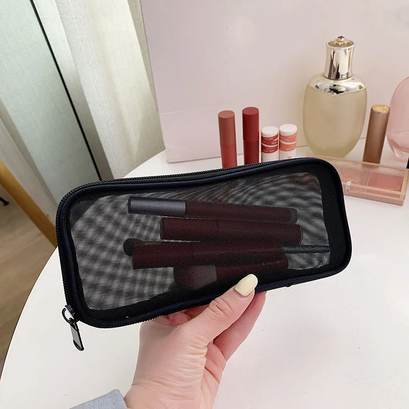 Travel Black Makeup Brush Case Cosmetic Toiletry Bag Organizer for Men Women Beauty Mesh Kit Pouch Wash Storage Accessories