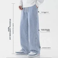 Light Blue Men's Jeans Summer Thin Loose Straight Leg Large Size Casual Pants Wide Leg Trousers Comfortable Loose Fit Jeans