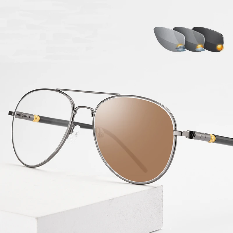 Outdoor Shade Sun Photochromic Pilot Myopia Glasses With Prescription Eyewear Men Oval Sunglasses Diopter 0 -0.5 -0.75 To -6.0 4
