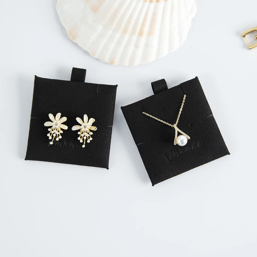 6x6cm Earrings Necklaces Display Cards Custom Logo Ear Studs Microfiber Card for Women Jewelry Packaging Hang Tag Pads Holder