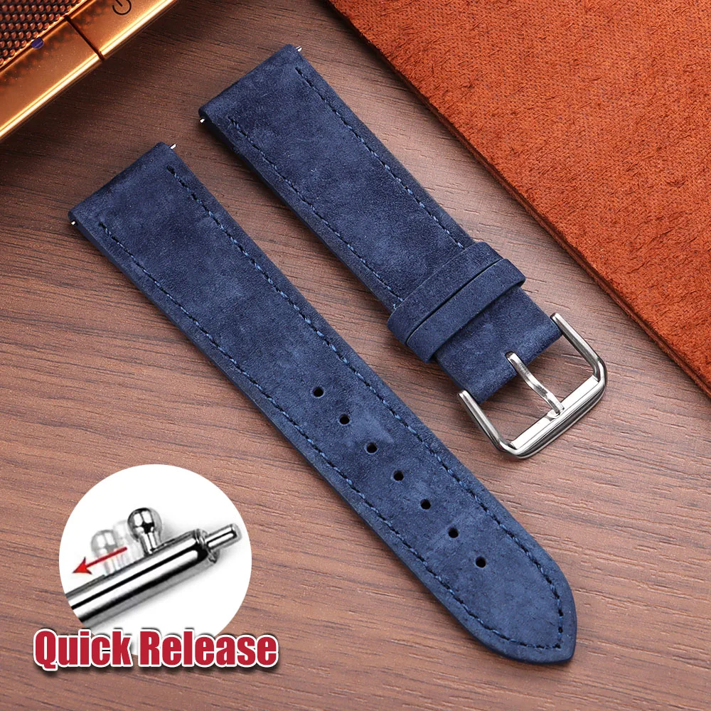 Vintage Suede Cowhide Watch Strap - Handmade Quick Release Bracelet in Gray, Brown, Green