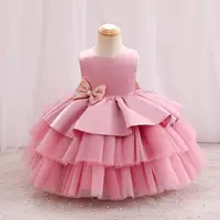 Baby Girls Dress for Birthday Party Wedding Lace Big Bow Dresses Infant Girl 1st Birthday Baby Set Princess White Baptism Dress 4